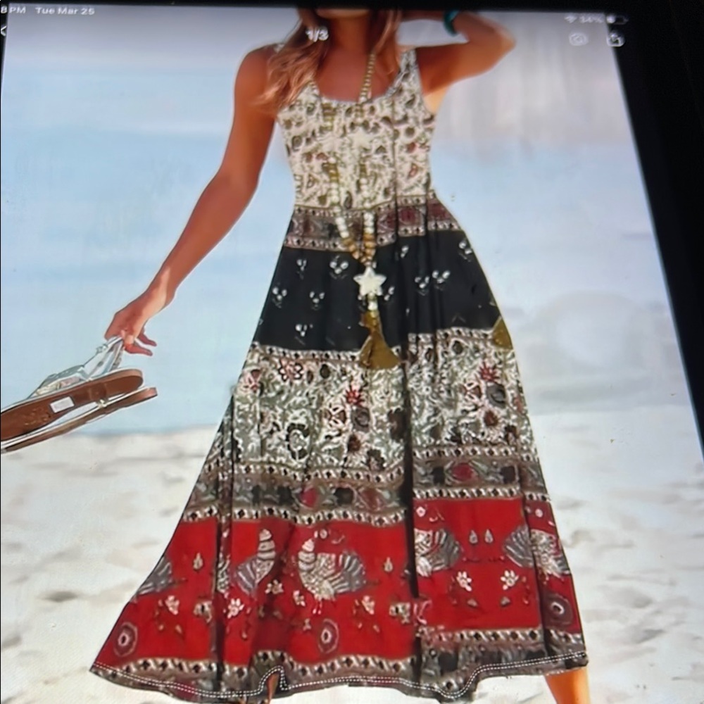 052 Bohemian Red and Black Maxi Dress